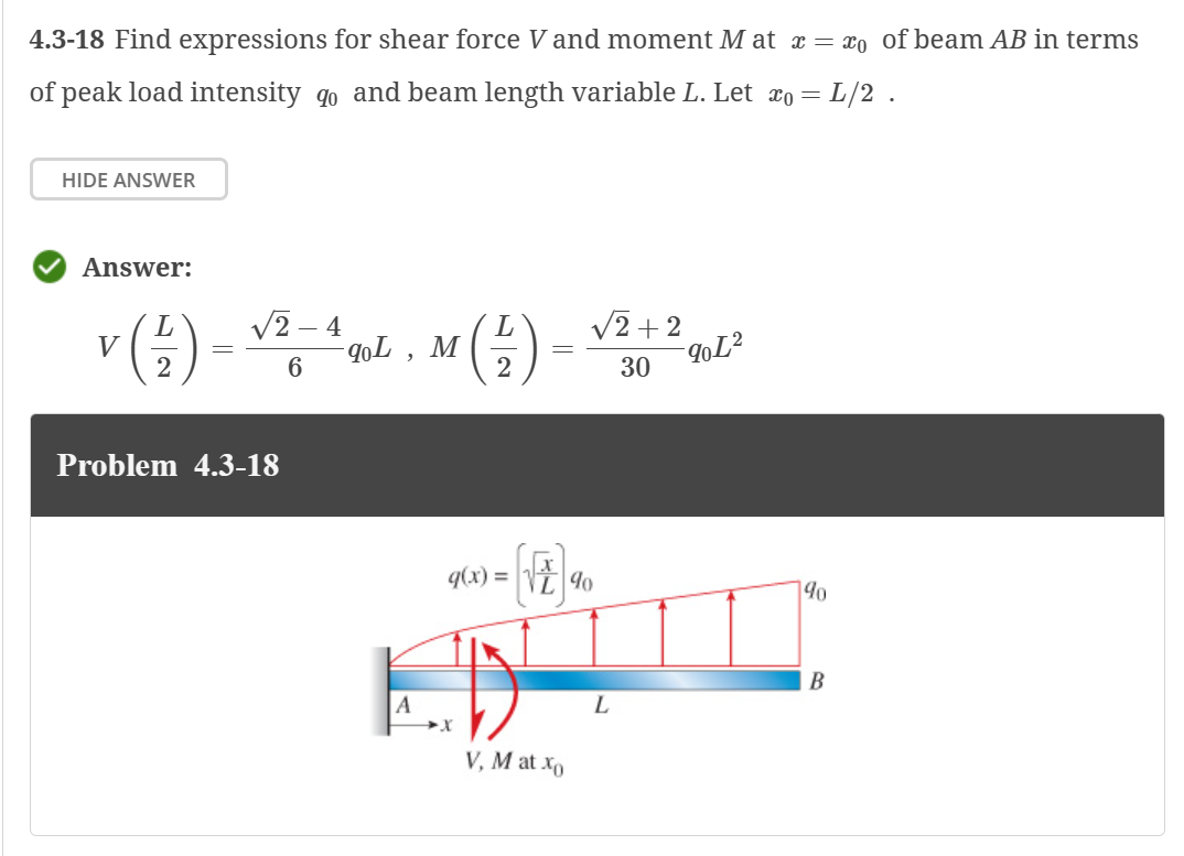 4 . 3 - 1 8 Find expressions for shear force V