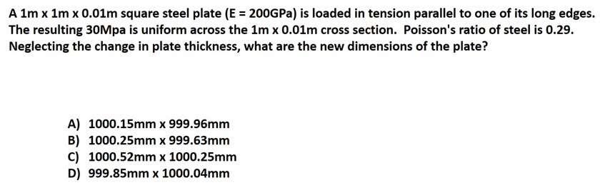 A 1 m 1 m 0 . 0 1 m square steel plate ( E = 2 0