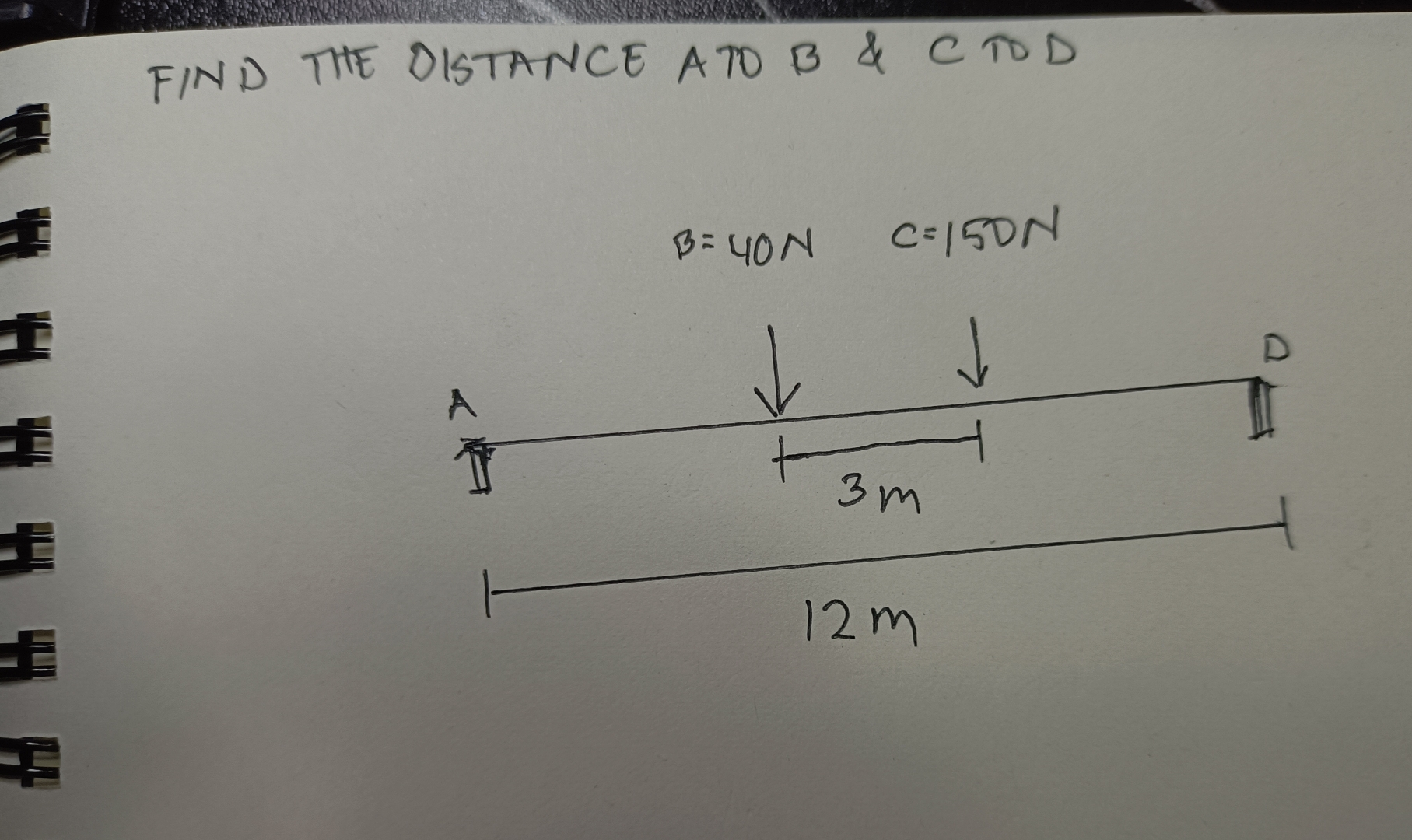 FIND THE DISTANCE A TO B & C TO D ( EQUILIBRIUM