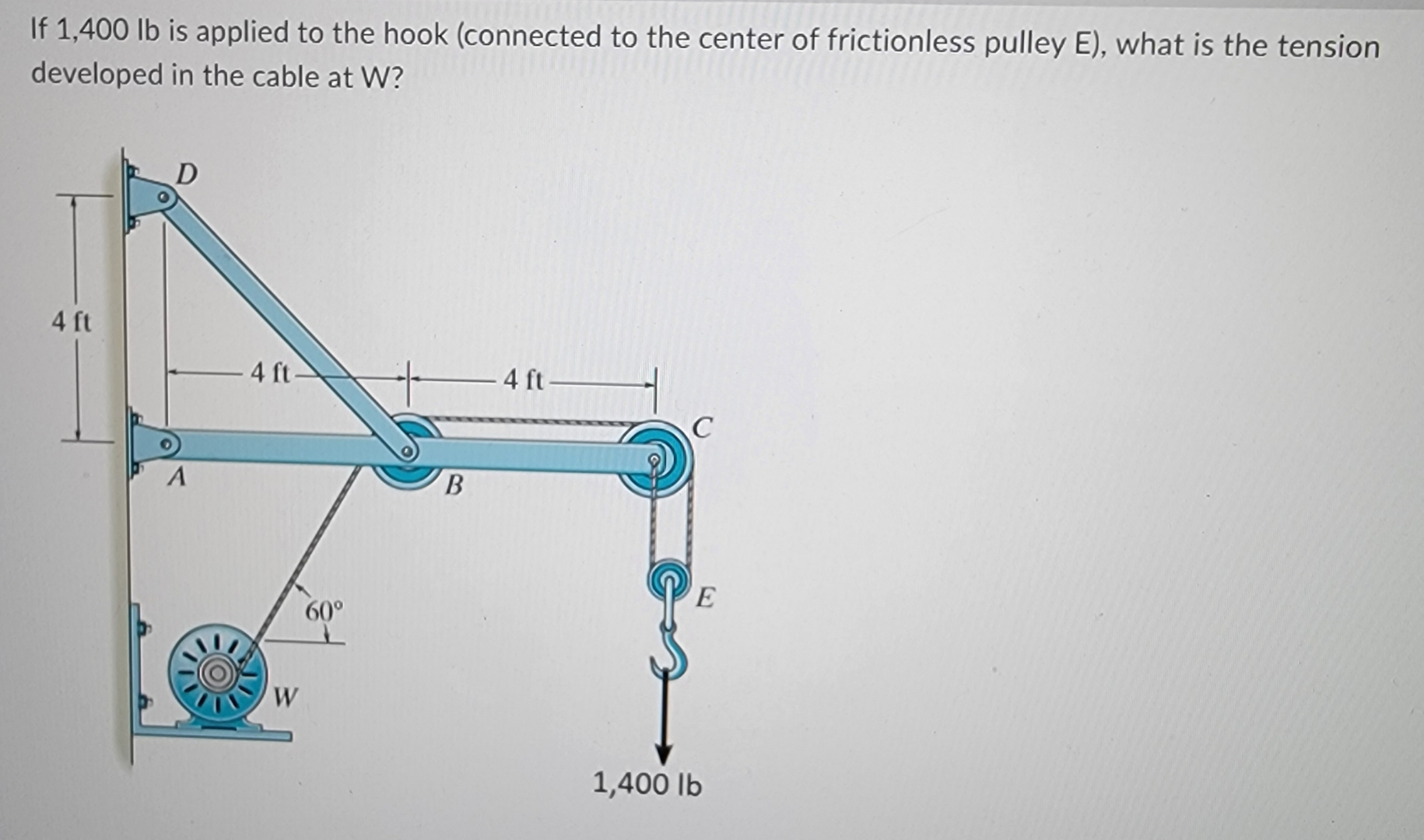 If 1 , 4 0 0 l b is applied to the hook (