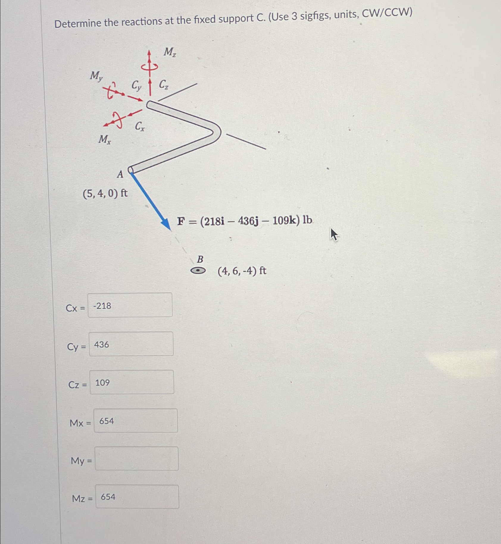 Determine the reactions at the fixed support C .
