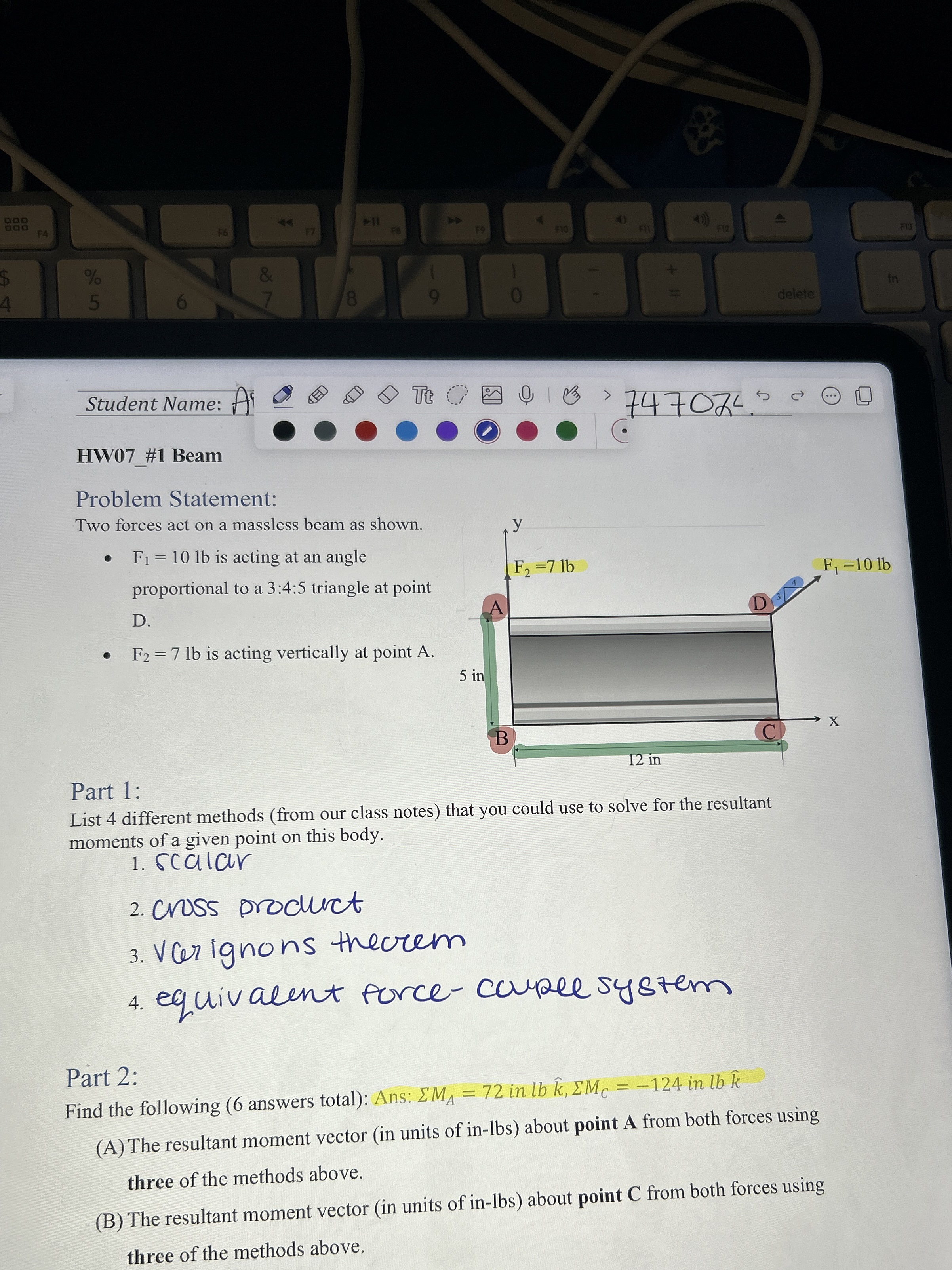 HW 0 7 # 1 Beam Problem Statement: Two forces act
