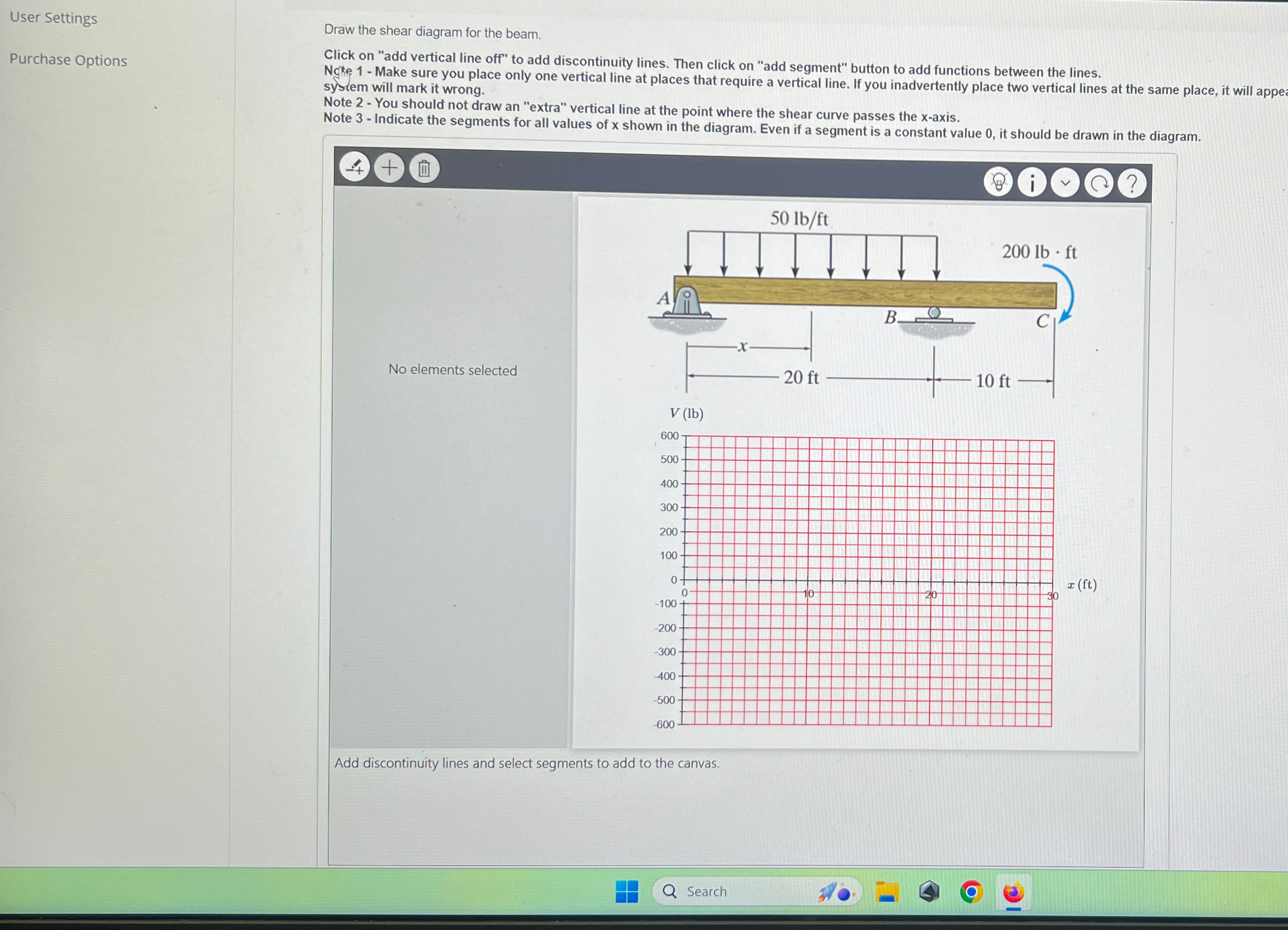 User Settings Purchase Options Draw the shear