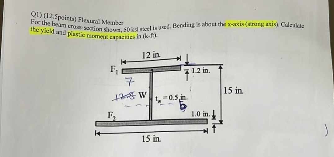 Q 1 ) ( 1 2 . 5 points ) Flexural Member For the