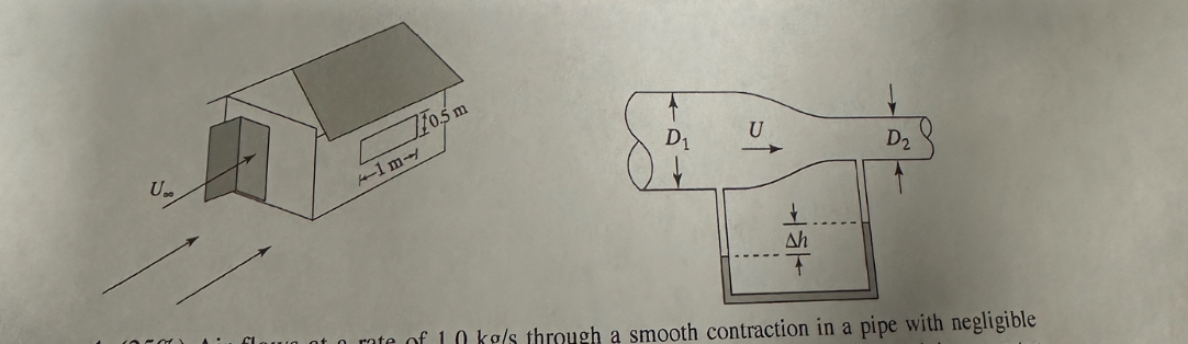 Air flows at a rate of 1 . 0 kg / s through a