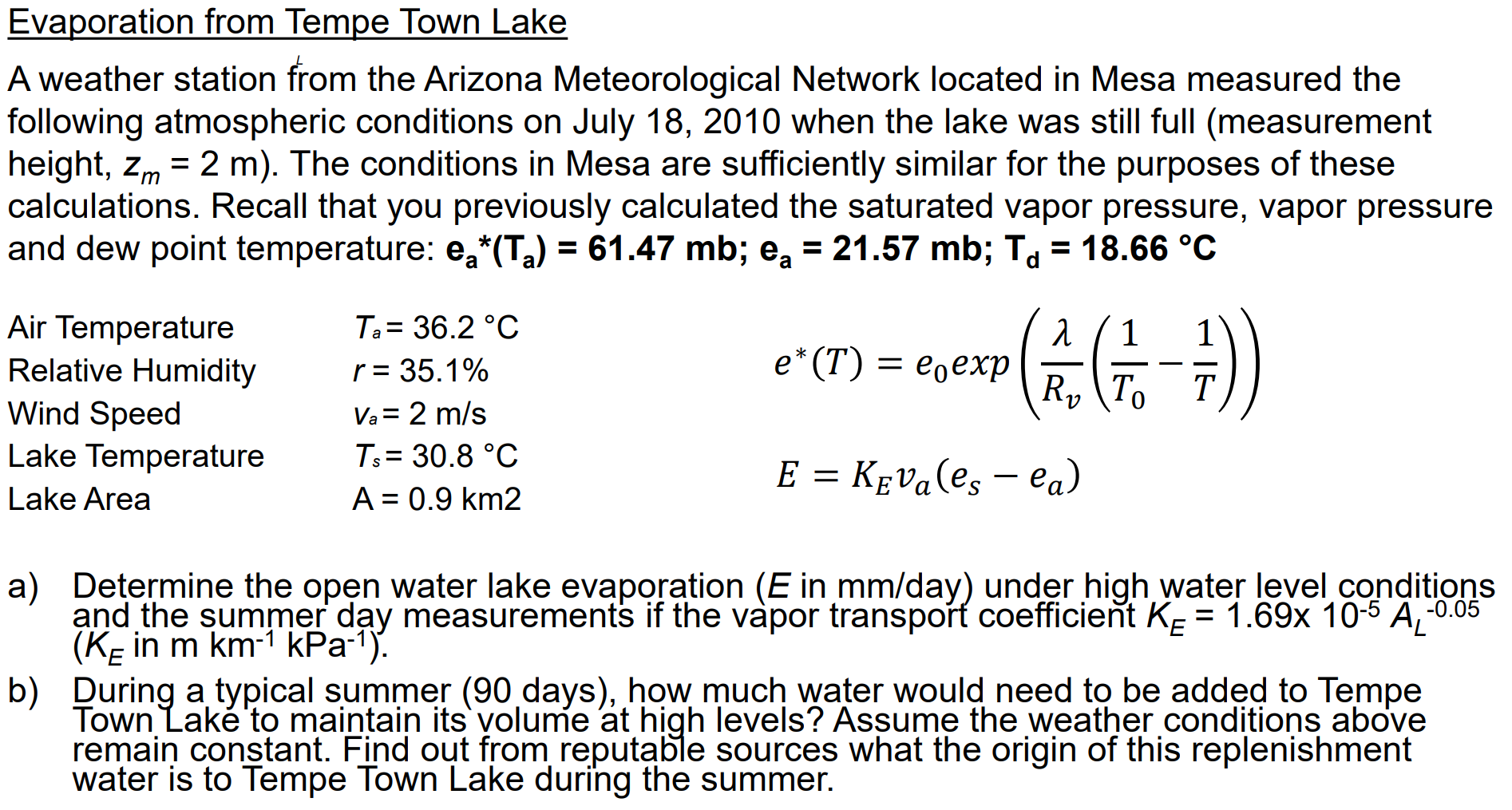 Evaporation from Tempe Town Lake A weather