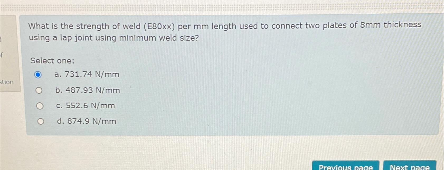 What is the strength of weld ( E 8 0 xx ) per mm