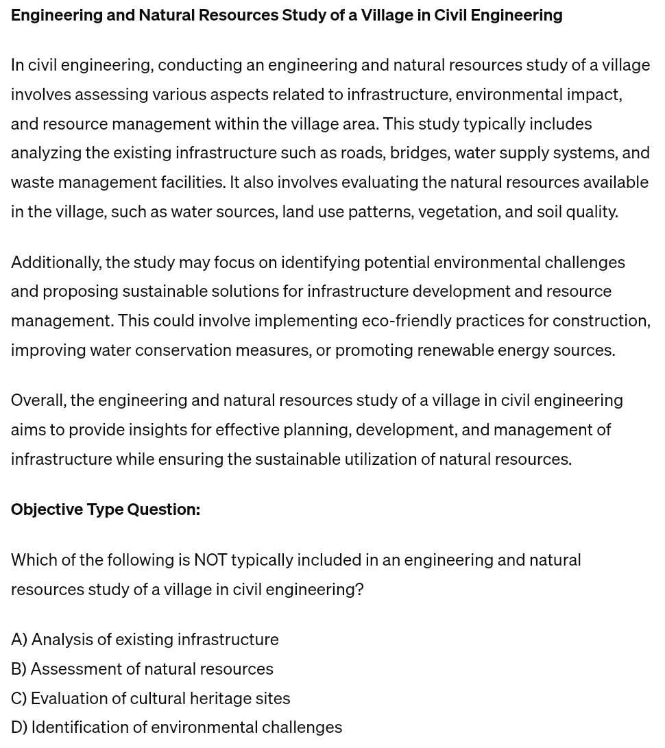 Engineering and Natural Resources Study of a