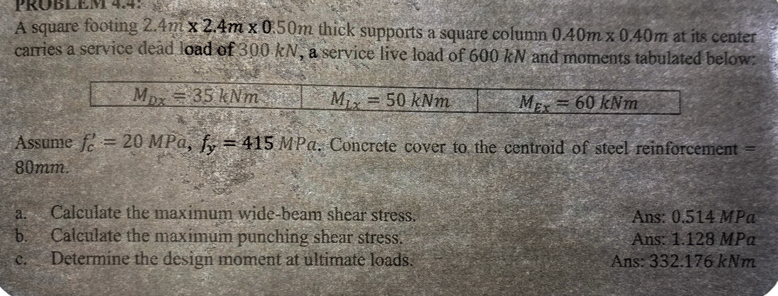 A square footing 2 . 4 m 2 . 4 m 0 . 5 0 m thick