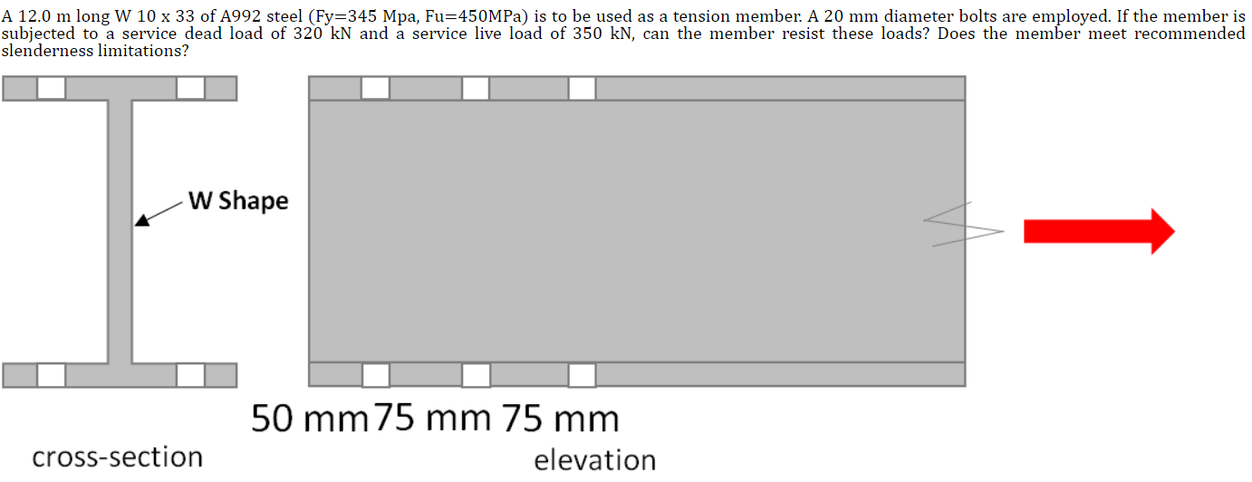 A 1 2 . 0 m long W 1 0 3 3 of A 9 9 2 steel ( F y