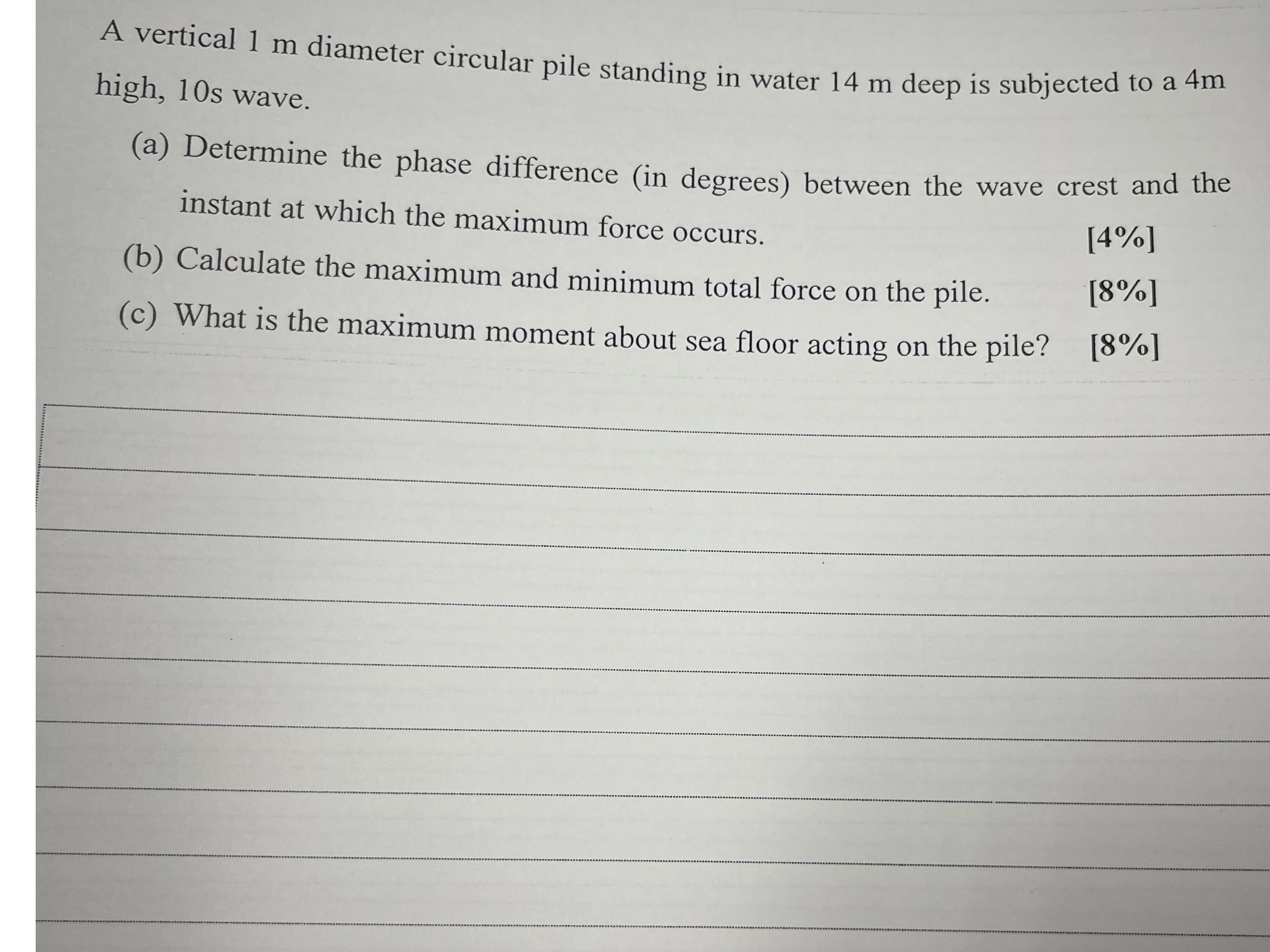 A vertical 1 m diameter circular pile standing in