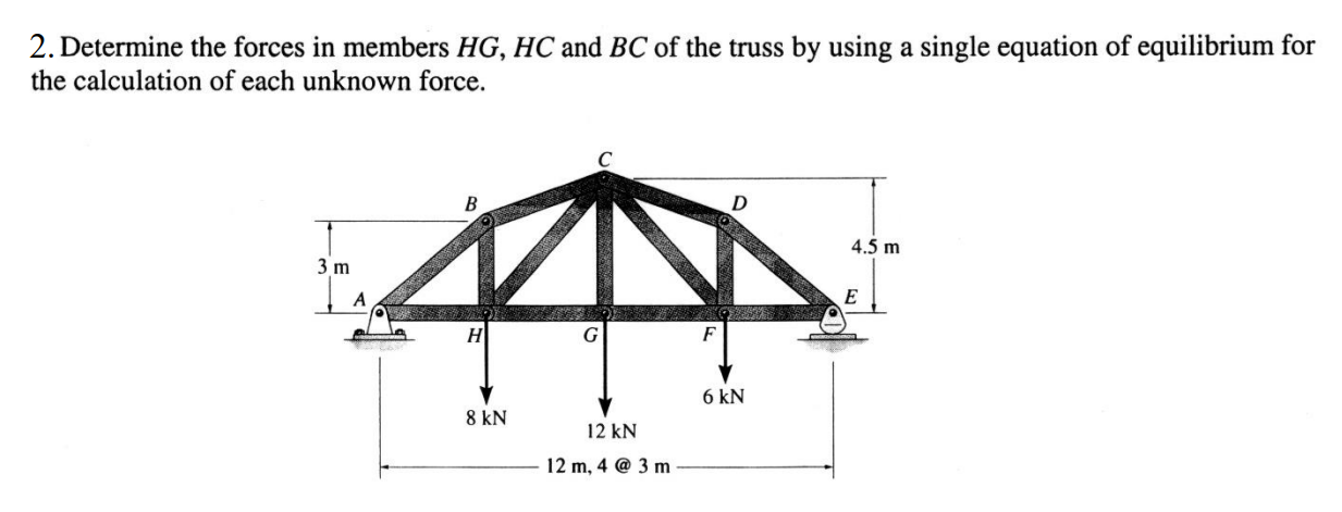 Determine the forces in members H G , H C and B C