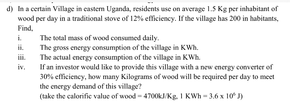 d ) In a certain Village in eastern Uganda,