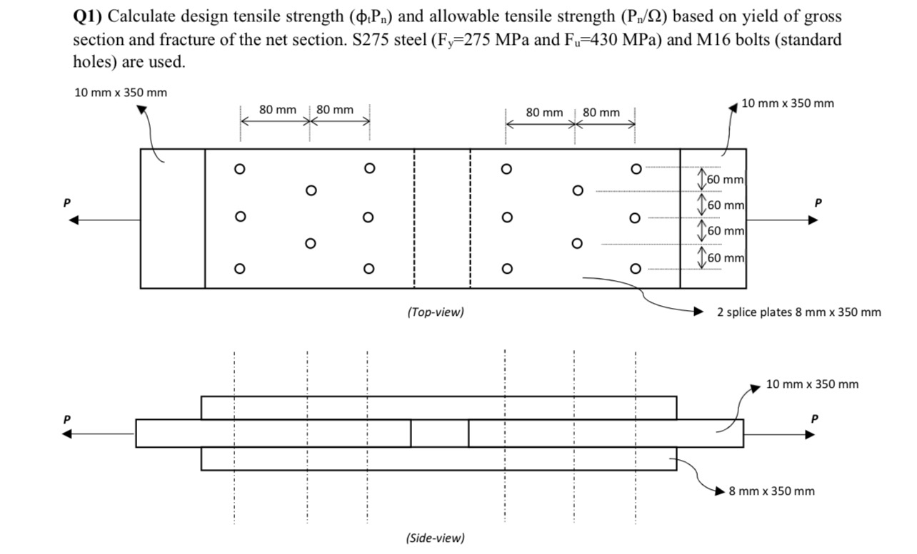 Q 1 ) Calculate design tensile strength ( 1 P n )