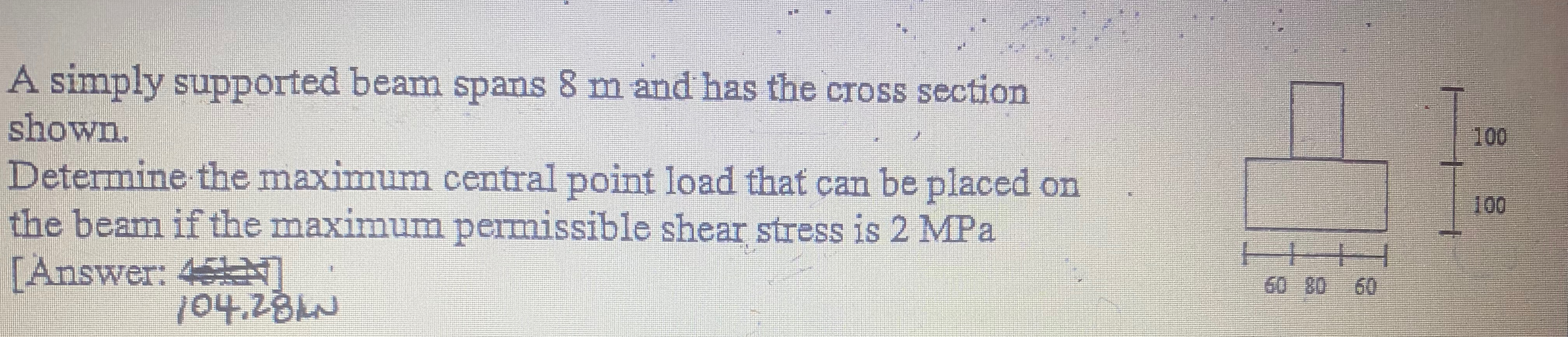 A simply supported beam spans 8 m and has the