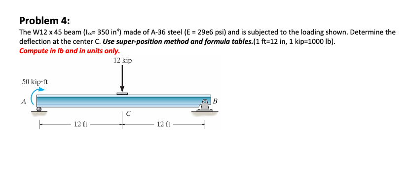 Problem 4 : The W 1 2 4 4 5 beam ( I = 3 5 0 i n