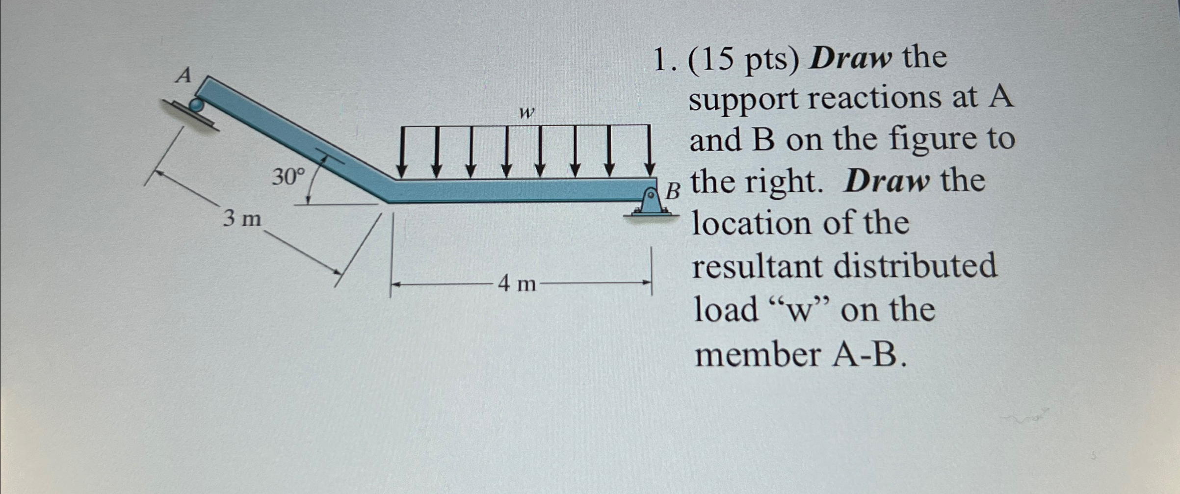 1 ( 1 5 pts ) Draw the support reactions at A and