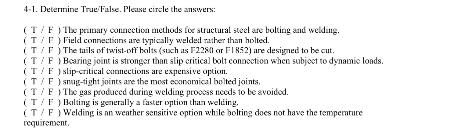 4 - 1 . Determine True / False . Please circle