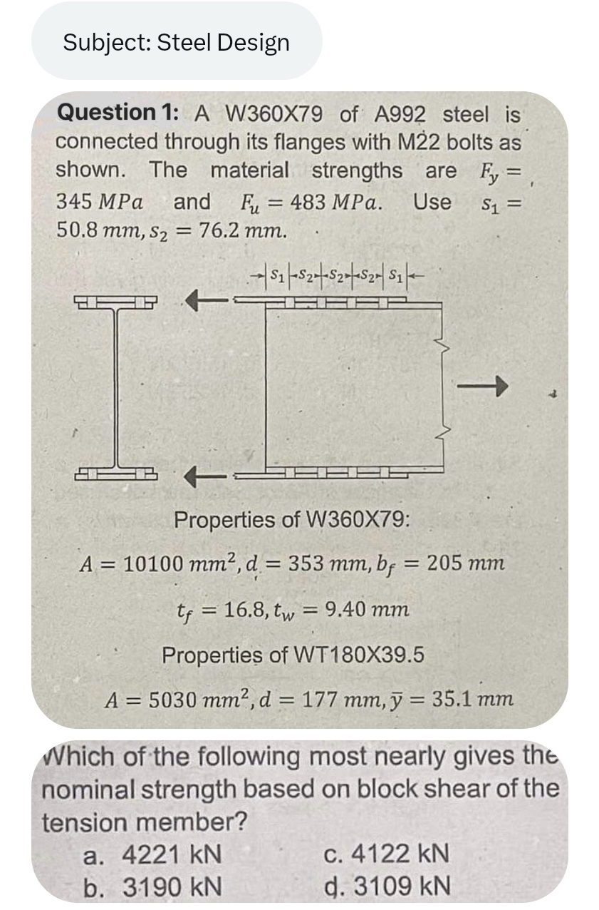 Subject: Steel Design Question 1 : A W 3 6 0 X 7