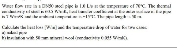 Water flow rate in a DN 5 0 steel pipe is 1 . 0 L