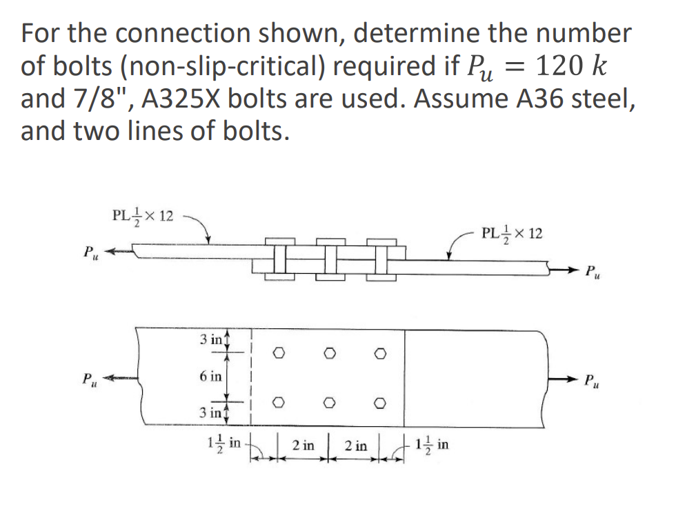 For the connection shown, determine the number of