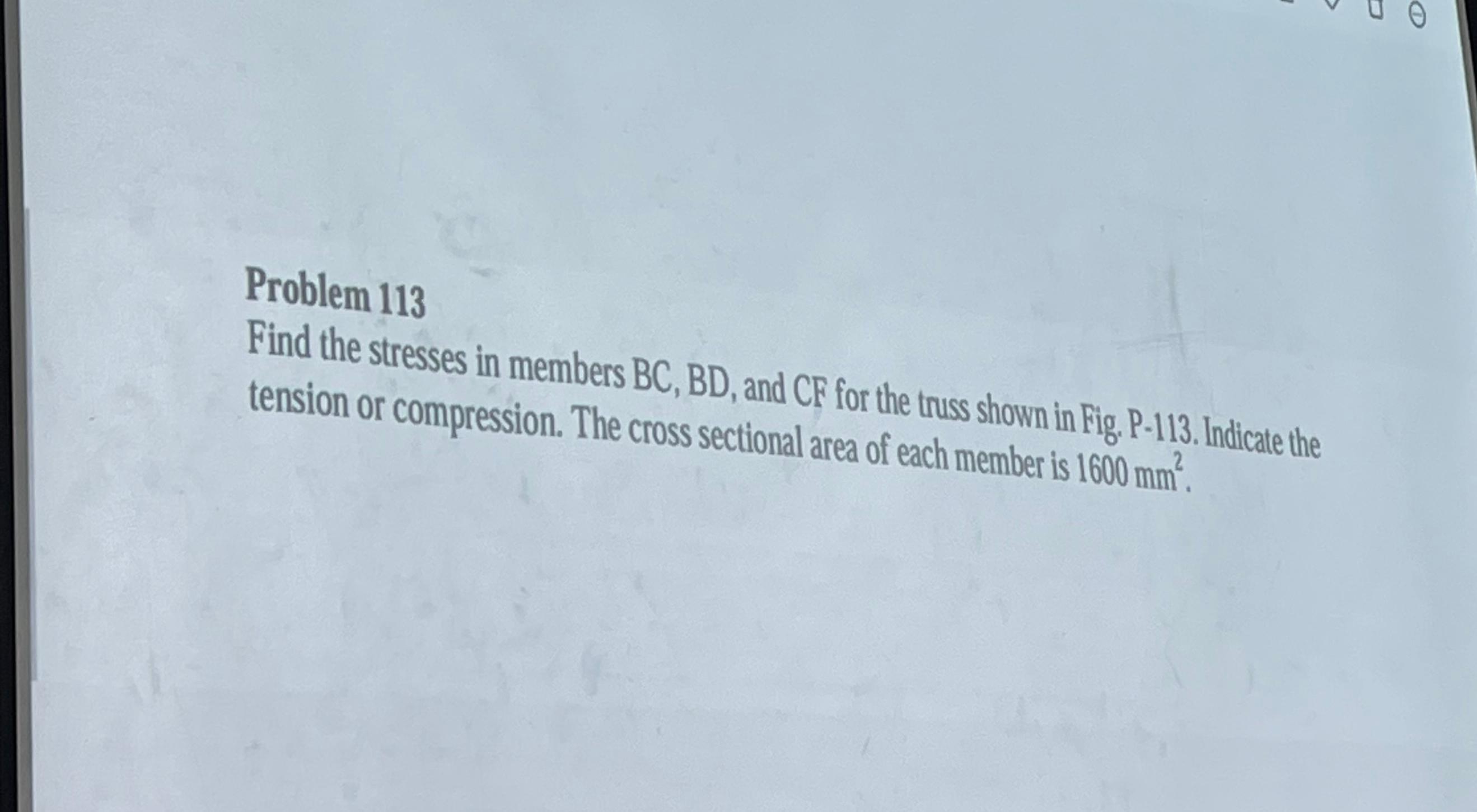 Problem 1 1 3 Find the stresses in members BC ,