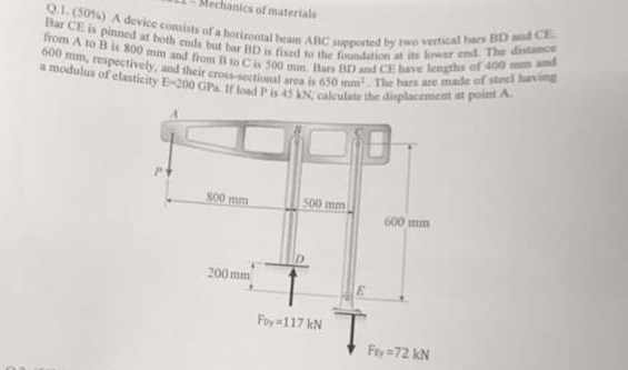 Mechanicr of materials 6 0 0 m m , B is 8 0 0 m m