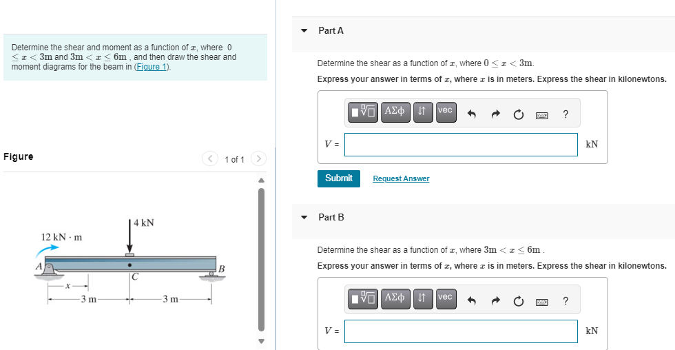 Part A Determine the shear and moment as a