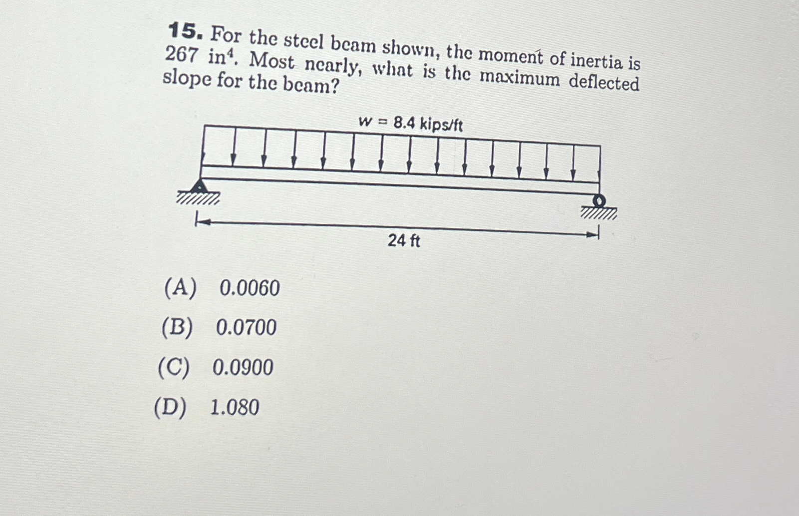 For the steel beam shown, the moment of inertia