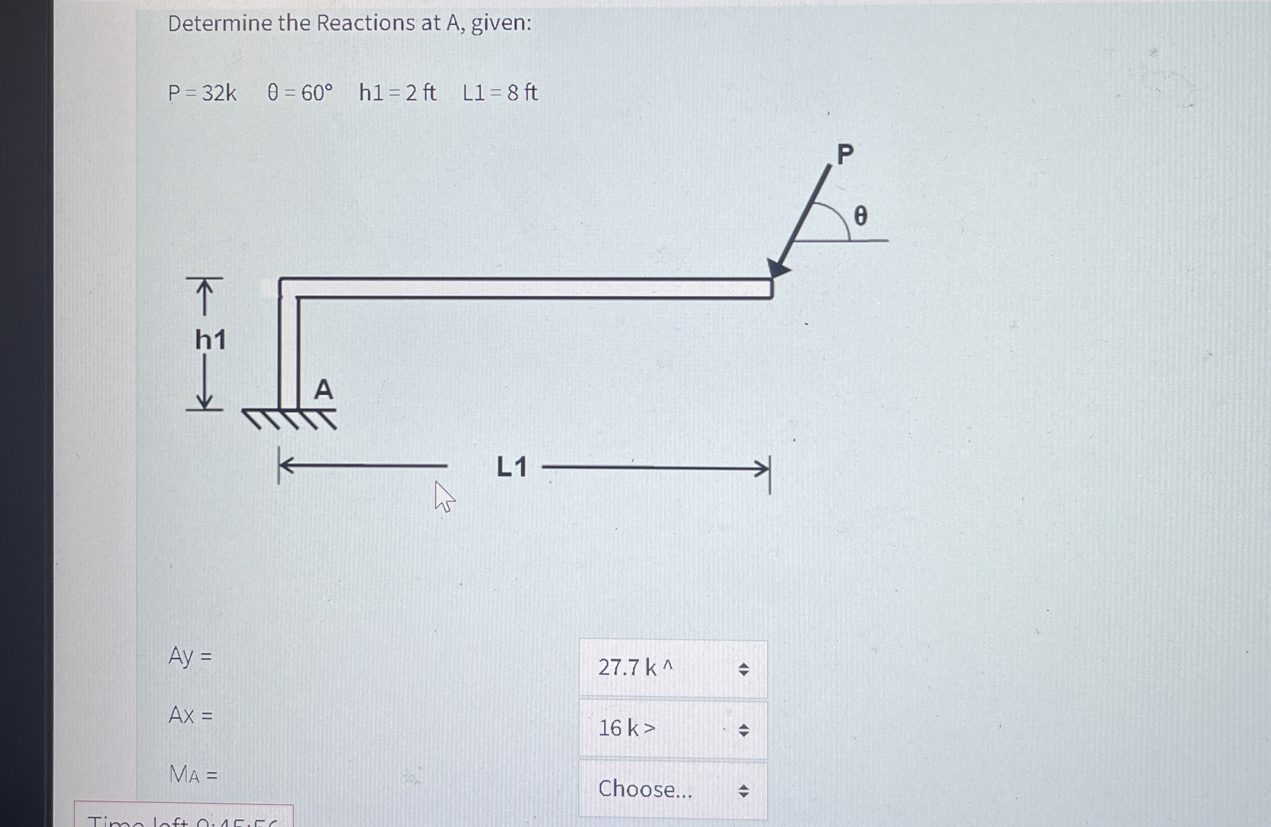 Determine the Reactions at A , given: P = 3 2 k ,
