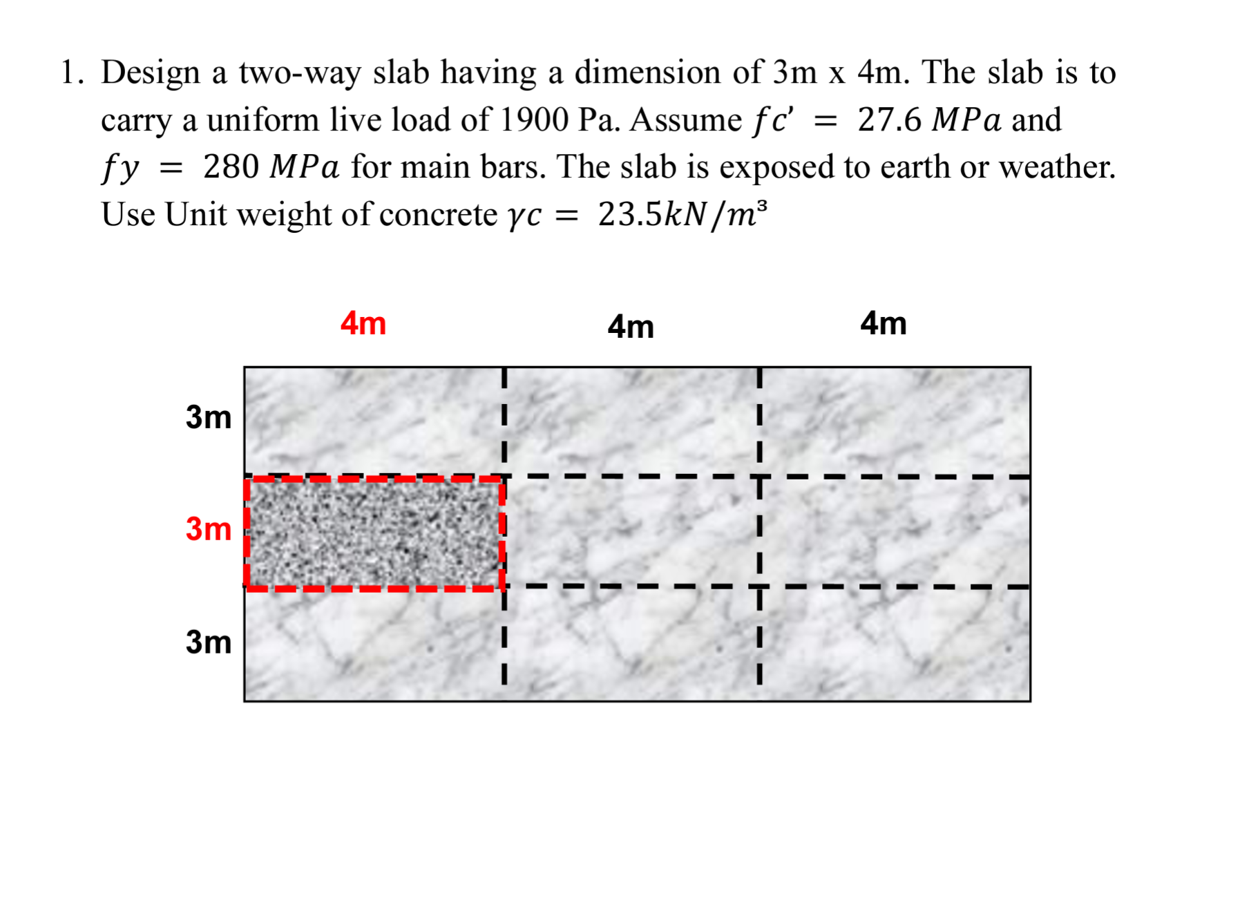Design a two - way slab having a dimension of 3 m