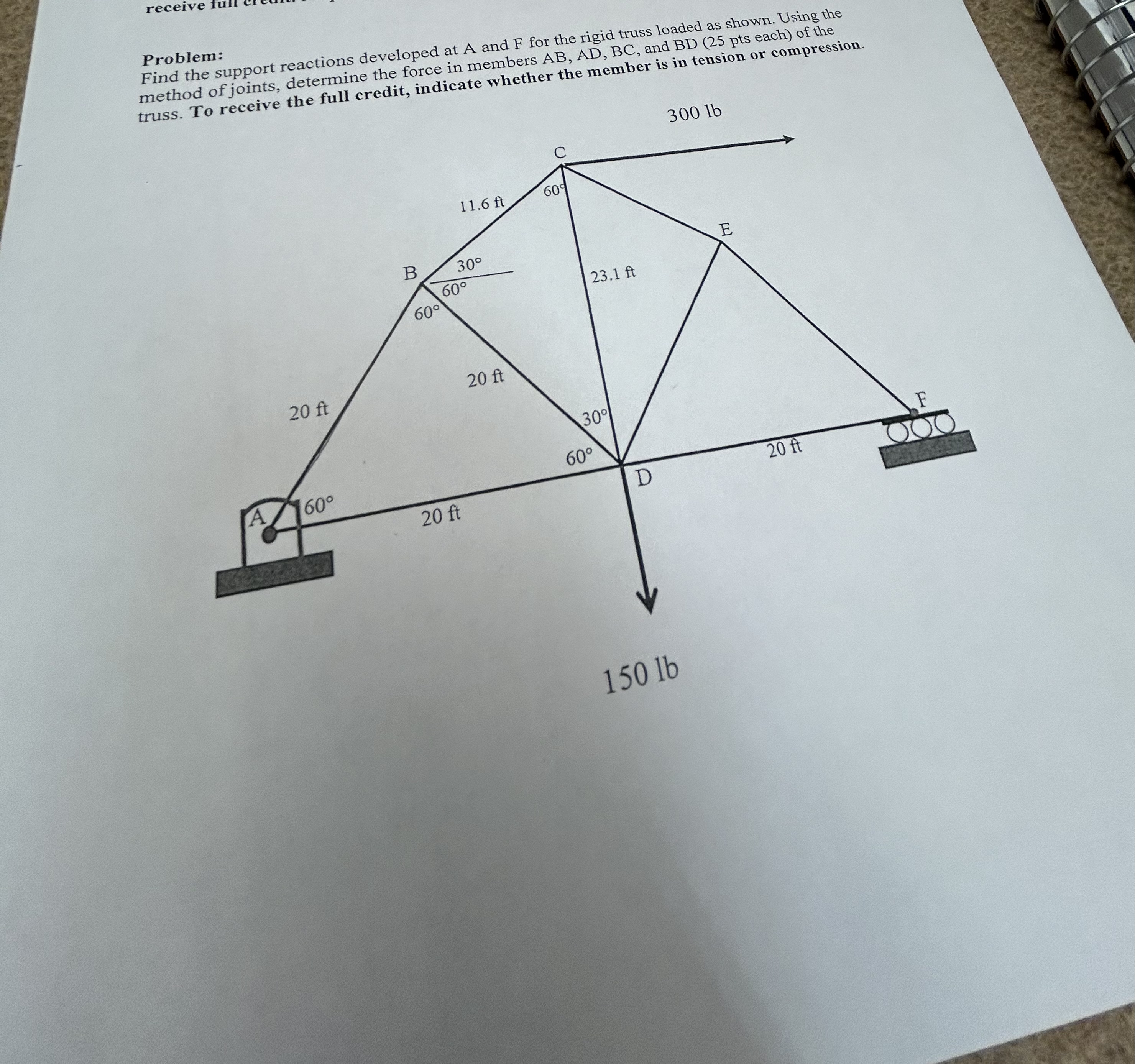 Problem: Find the support reactions developed at
