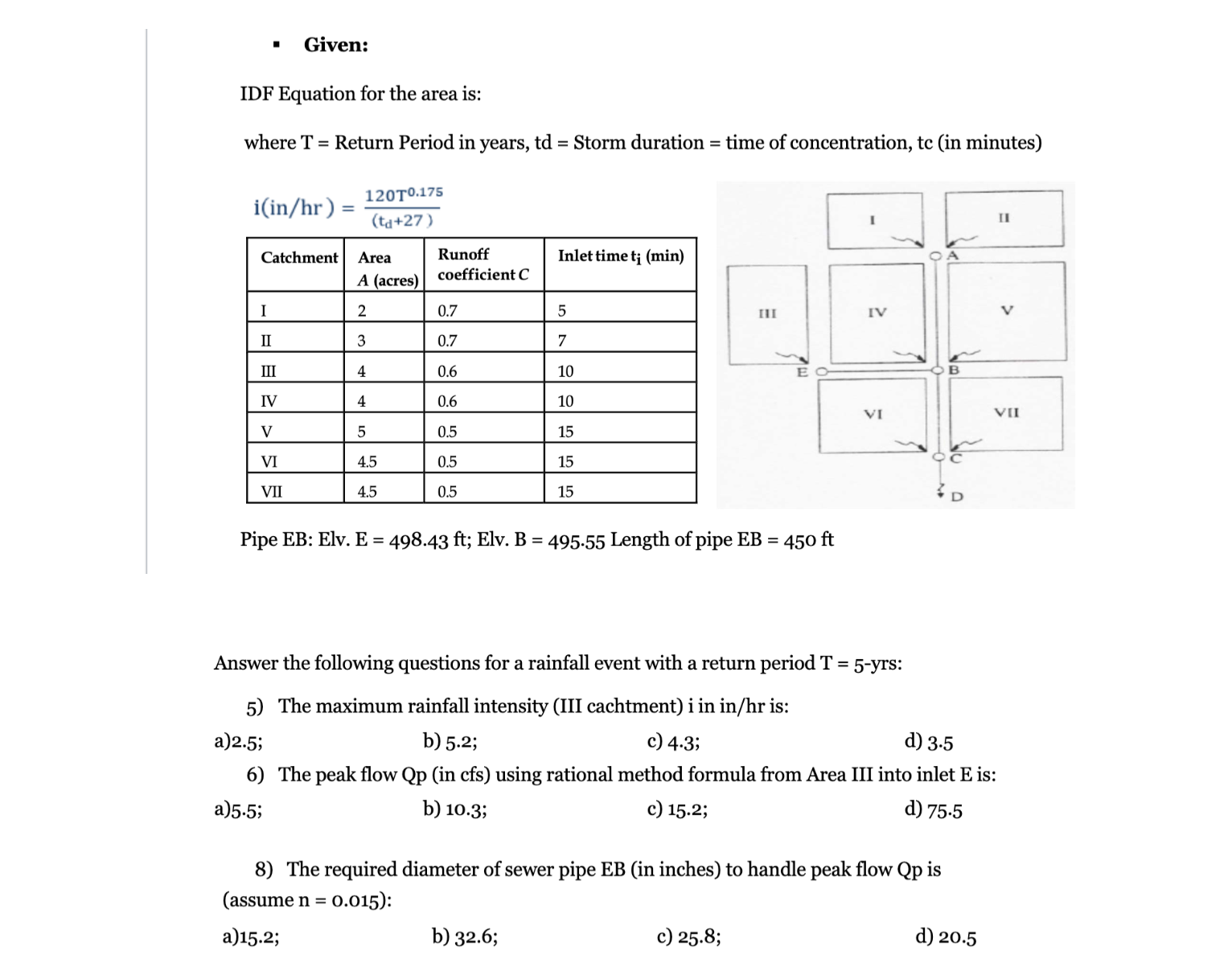 Pipe EB: Elv. E = 4 9 8 . 4 3 f t ; Elv. B = 4 9