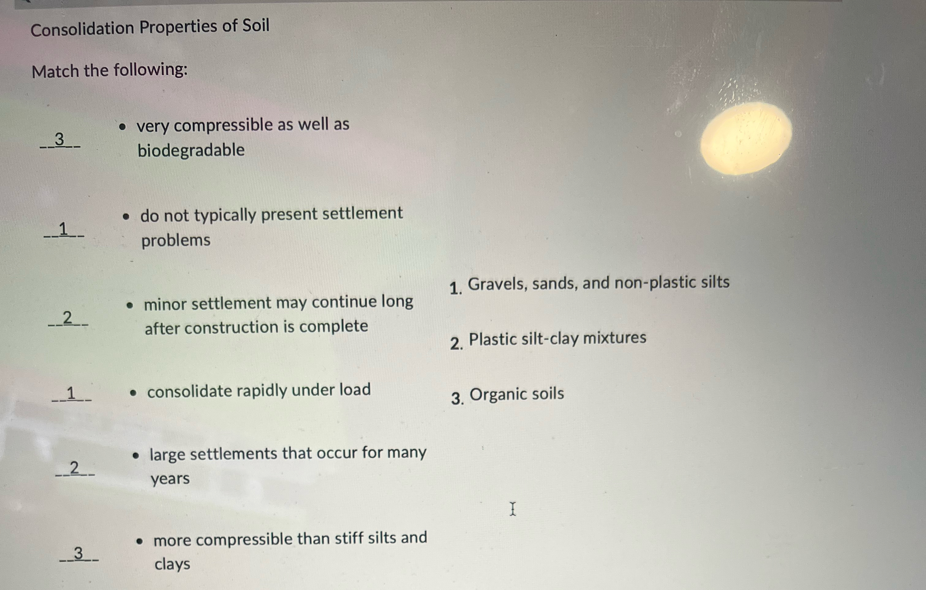Consolidation Properties of Soil Match the