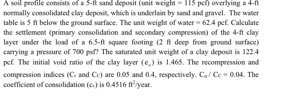 A soil profile consists of a 5 - f t sand deposit