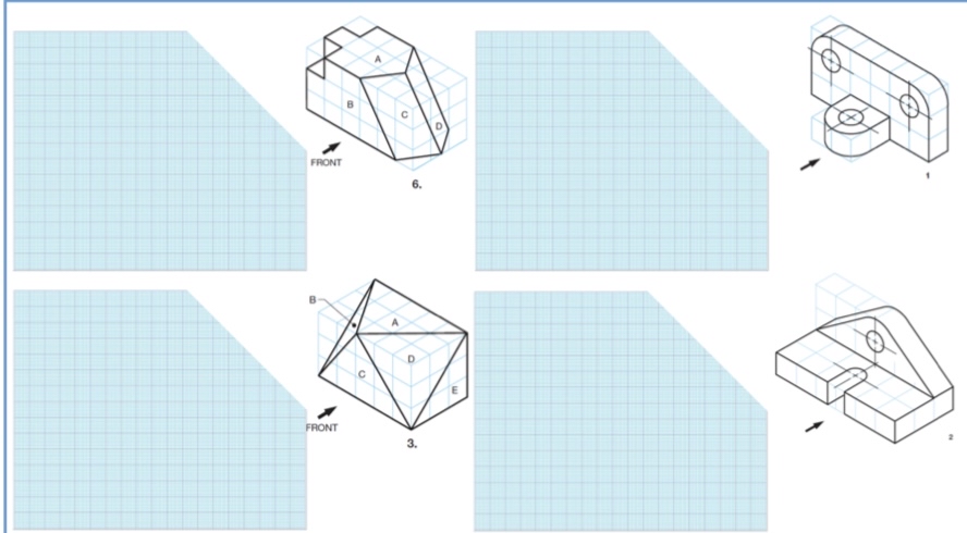Draw the ( front , top, side view ) of the 4