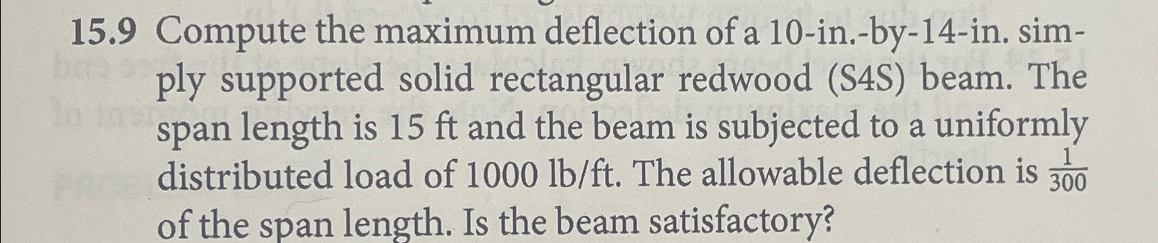 1 5 . 9 Compute the maximum deflection of a 1 0 -