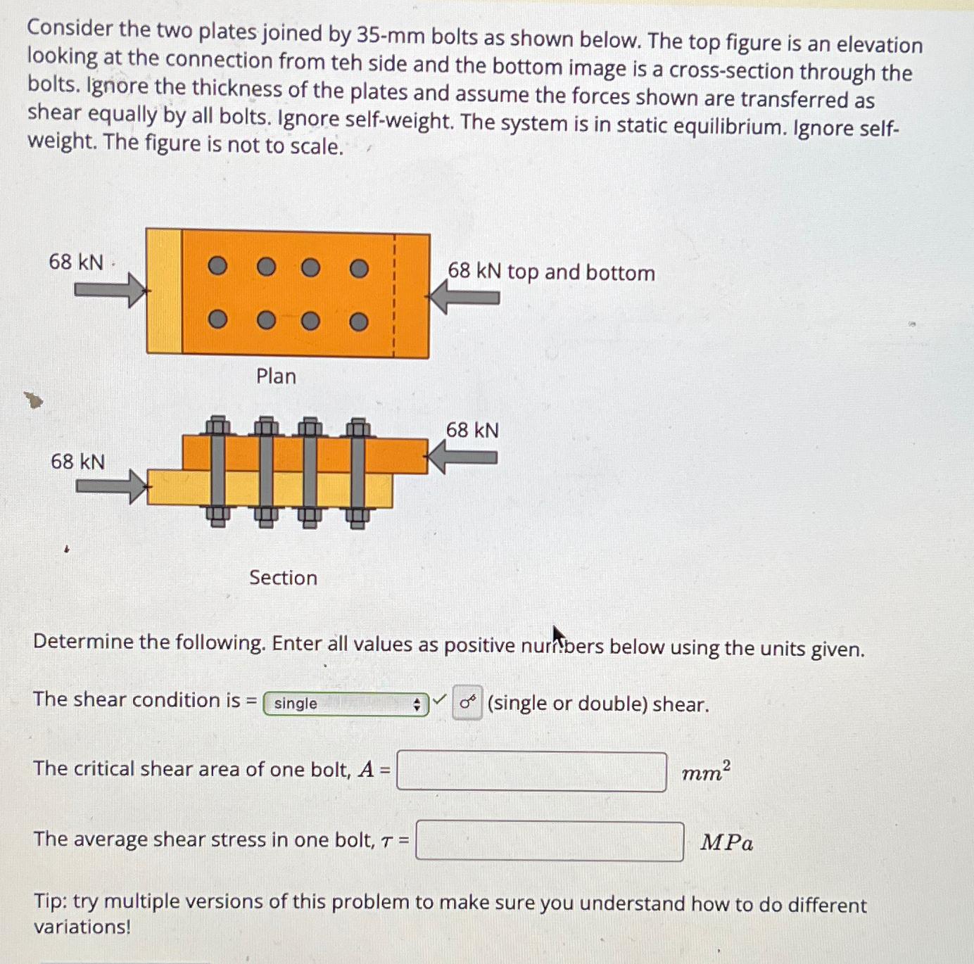 Consider the two plates joined by 3 5 - m m bolts