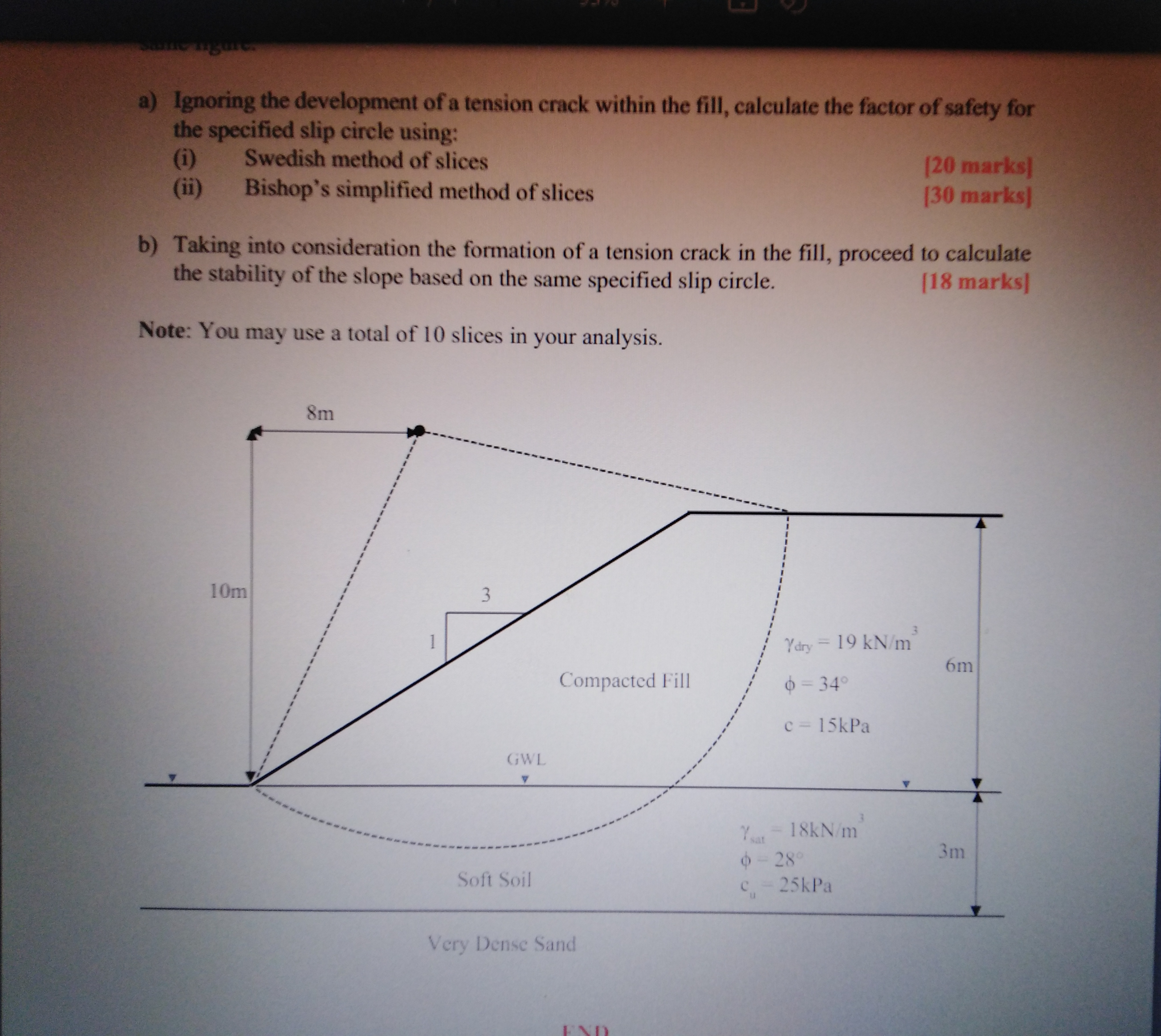 calculate the factor of safety using the bishop's