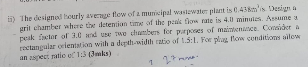 ii ) The designed hourly average flow of a