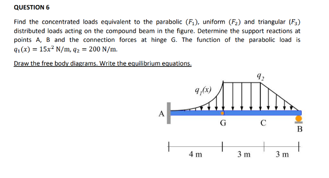 QUESTION 6 Find the concentrated loads equivalent