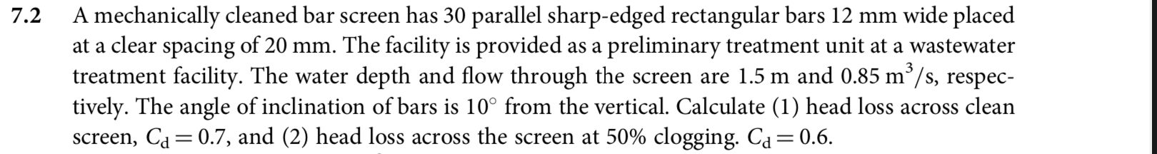 A mechanically cleaned bar screen has 3 0