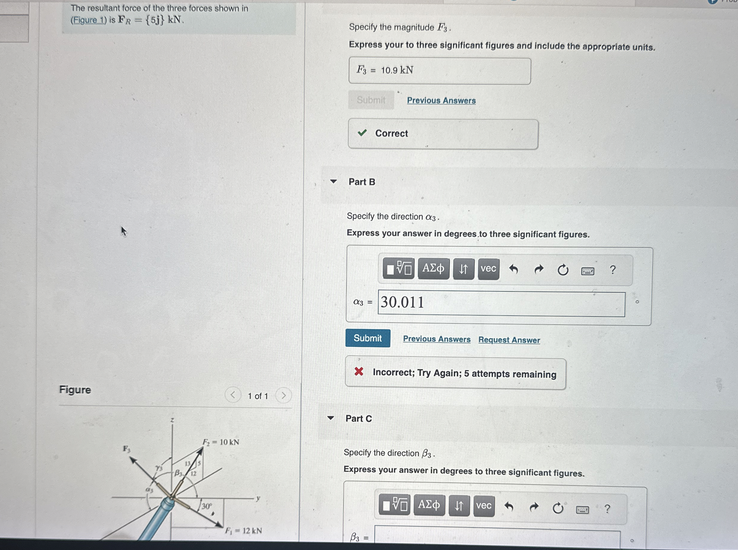 The resultant force of the three forces shown in