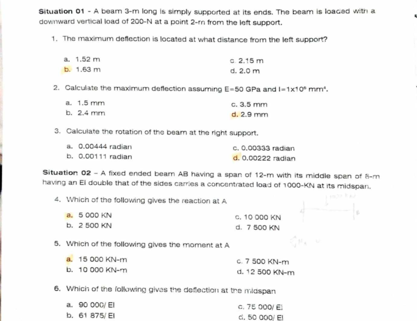 Situation 0 1 - A beam 3 - m long is simply