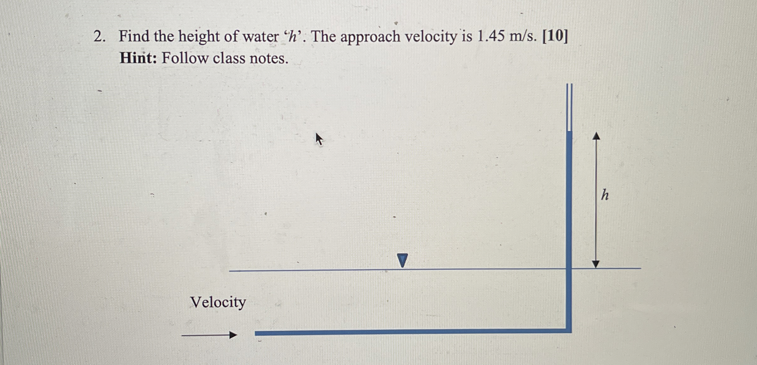 Find the height of water ' h ' . The approach