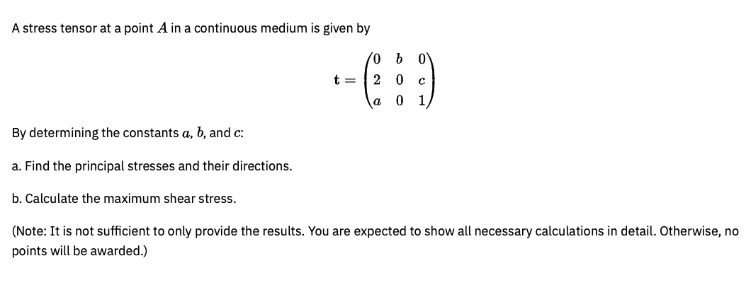 A stress tensor at a point A in a continuous