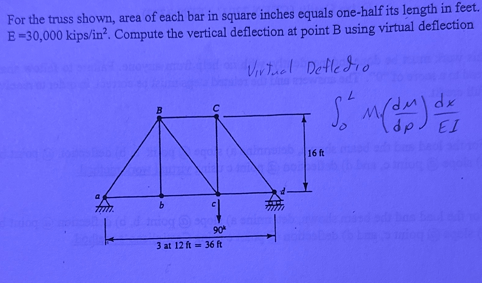 For the truss shown, area of each bar in square