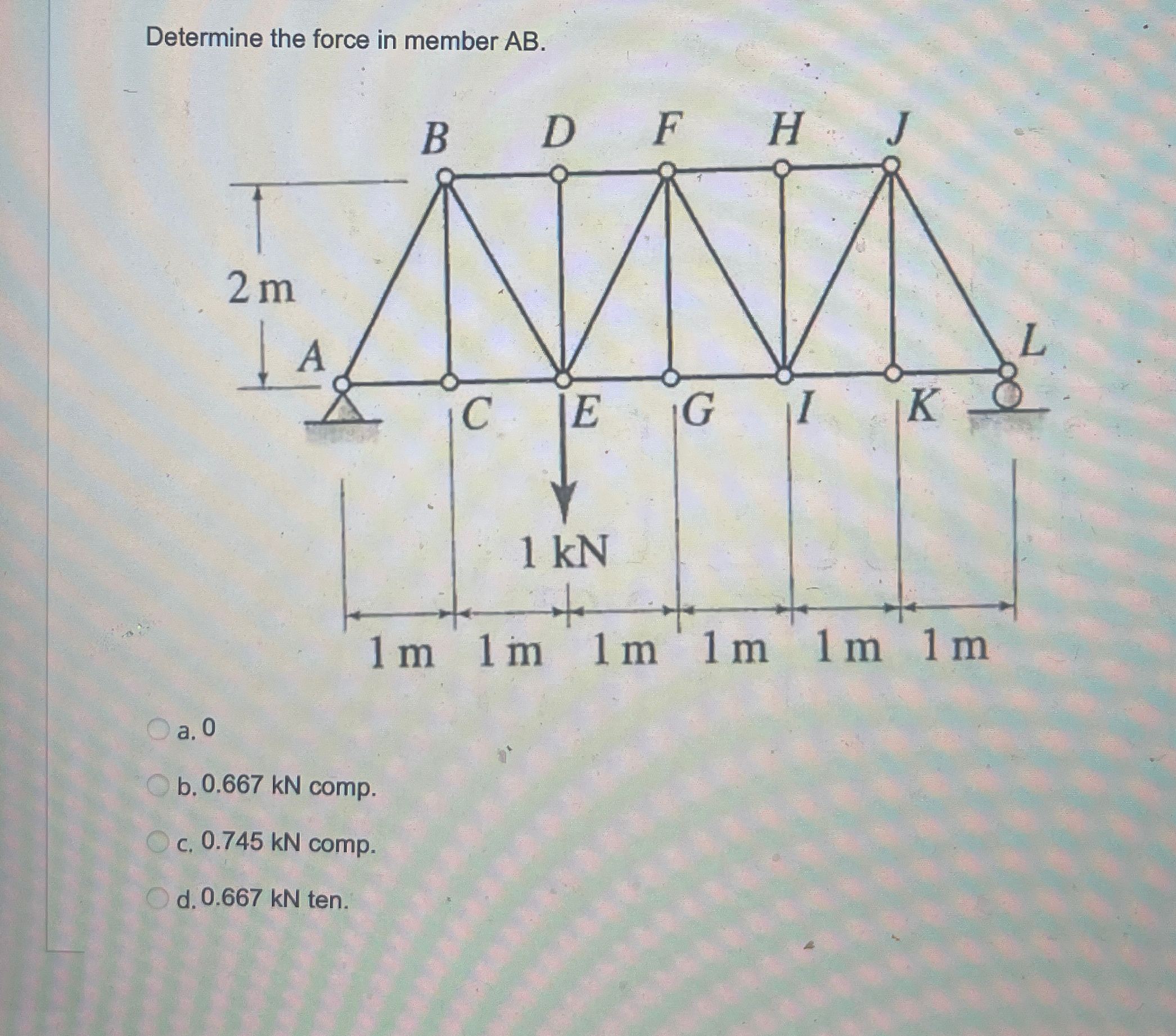 Determine the force in member A B . a . 0 b . 0 .