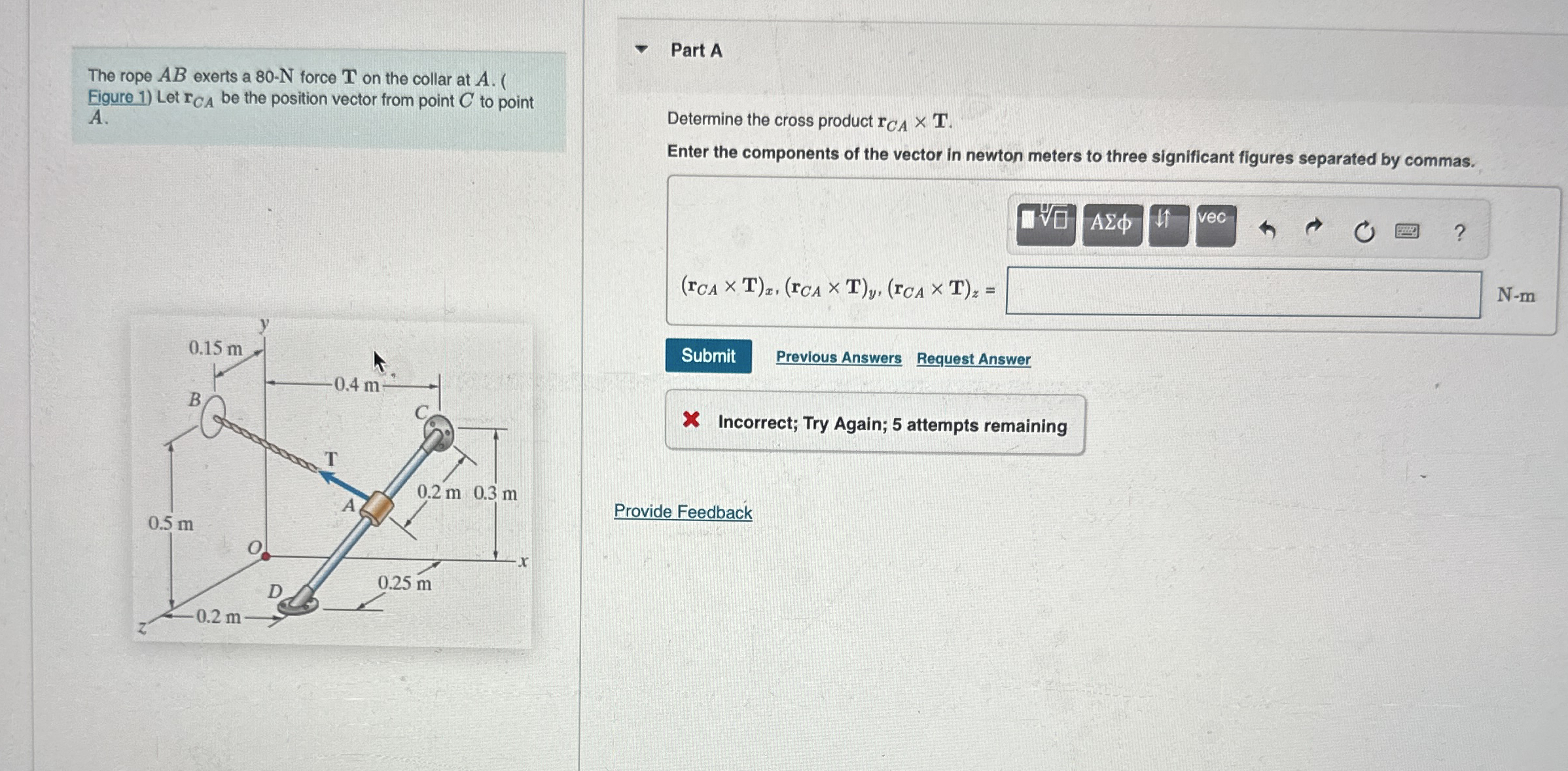 The rope A B exerts a 8 0 - N force T on the