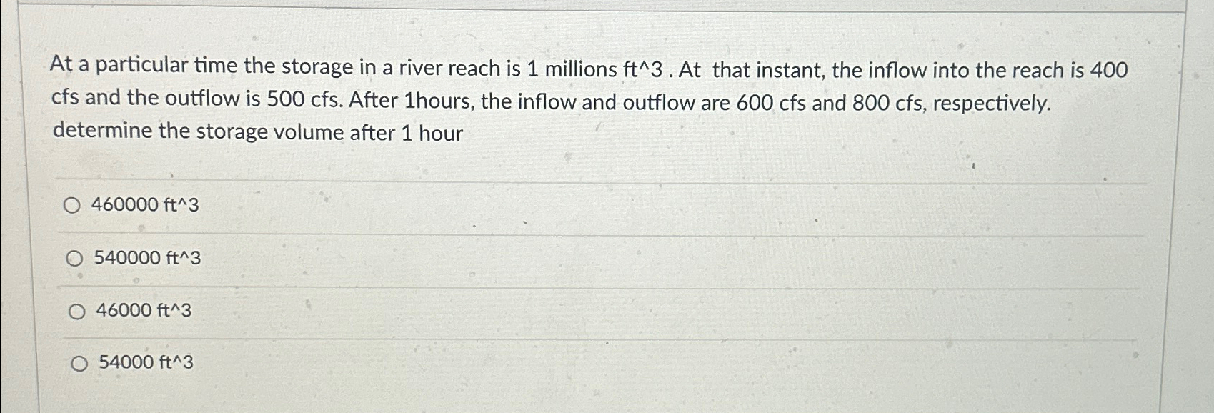 At a particular time the storage in a river reach